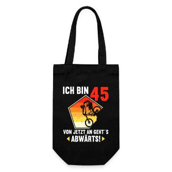 Ich bin 45 Ab jetzt gehts abwärts 45 Geburtstag - Geschenkbeutel für Flaschen - Schwarz - Vorne