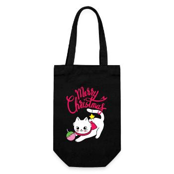 Funny Cat, Merry Christmas, Christmas Saying - Gift Bag for Bottles - black - Front