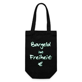 Bargeld ist Freiheit € - weiß mit und grünem Rand - Geschenkbeutel für Flaschen - Schwarz - Vorne
