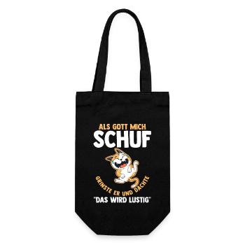 Als Gott Mich Schuf Grinste Er Katze - Geschenkbeutel für Flaschen - Schwarz - Vorne