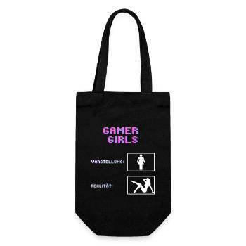 Gamer Girls Vorstellung vs. Realität Gaming Gamer - Geschenkbeutel für Flaschen - Schwarz - Vorne