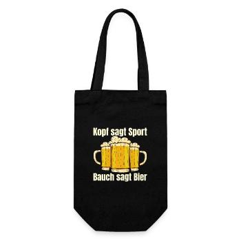 Kopf sagt Sport Bauch sagt Bier - Spruch - Geschenkbeutel für Flaschen - Schwarz - Vorne
