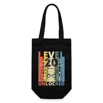 Level 20 Freigeschalteter lustiger Gamer-Geburtstag - Geschenkbeutel für Flaschen - Schwarz - Vorne