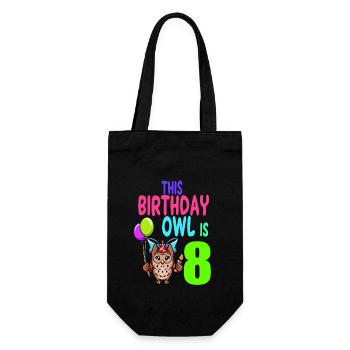 Owl Birthday Kids Girls 8th Birthday Owl Lovers - Gift Bag for Bottles - black - Front