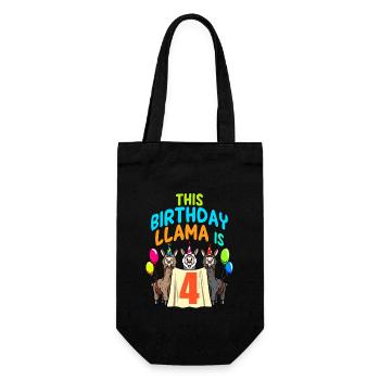 Llama Girl 4th Birthday Party Alpaca - Gift Bag for Bottles - black - Front