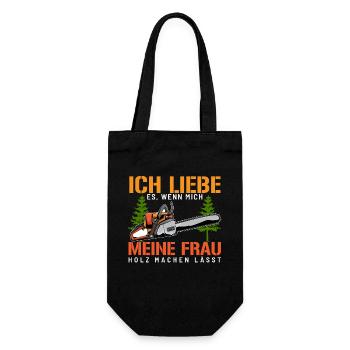 Ich Liebe Es Wenn Mich Meine Frau Holz - Geschenkbeutel für Flaschen - Schwarz - Vorne