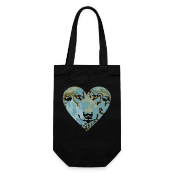 Herz Wolf Blau - Geschenkbeutel für Flaschen - Schwarz - Vorne