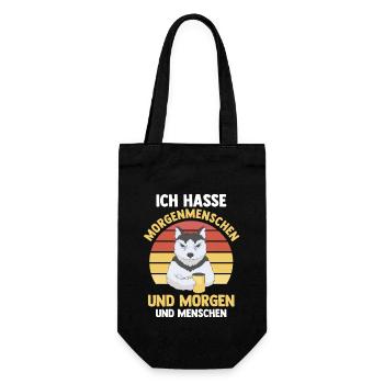 Ich Hasse Morgenmenschen Und Morgen Und Menschen H - Geschenkbeutel für Flaschen - Schwarz - Vorne