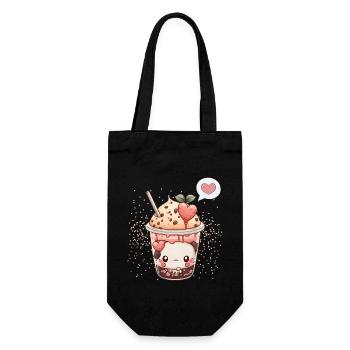 Kawaii Boba Tea zum Valentinstag Bubble Tea Herzen - Geschenkbeutel für Flaschen - Schwarz - Vorne