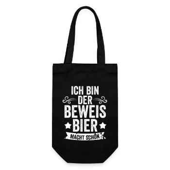 Ich Bin Der Beweis Bier Macht Schön - Geschenkbeutel für Flaschen - Schwarz - Vorne