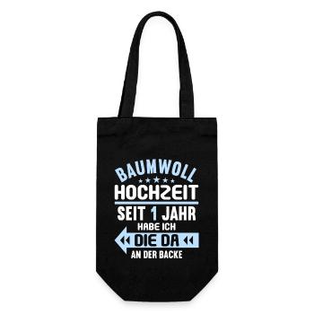 1 verheiratet Baumwoll Hochzeit 1.Hochzeitstag - Geschenkbeutel für Flaschen - Schwarz - Vorne