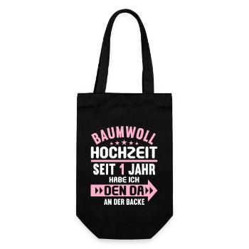 1 verheiratet Baumwoll Hochzeit 1.Hochzeitstag - Geschenkbeutel für Flaschen - Schwarz - Vorne