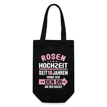 10 verheiratet Rosen Hochzeit 10.Hochzeitstag - Geschenkbeutel für Flaschen - Schwarz - Vorne