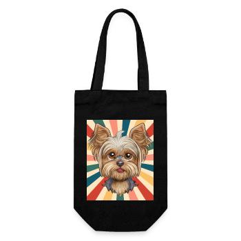 Niedliche Yorkshire Terrier Hunderasse 80er 90er Jahre Retro - Geschenkbeutel für Flaschen - Schwarz - Vorne