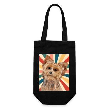Niedliche Yorkshire Terrier Hunderasse 80er 90er Jahre Retro - Geschenkbeutel für Flaschen - Schwarz - Vorne