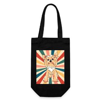 Niedliche Yorkshire Terrier Hunderasse 80er 90er Jahre Retro - Geschenkbeutel für Flaschen - Schwarz - Vorne