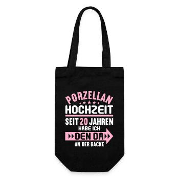 20 verheiratet Porzellan Hochzeit 20.Hochzeitstag - Geschenkbeutel für Flaschen - Schwarz - Vorne