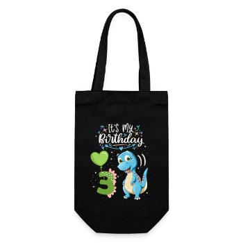 3rd birthday dinosaur, dinosaur child, 3 years old - Gift Bag for Bottles - black - Front