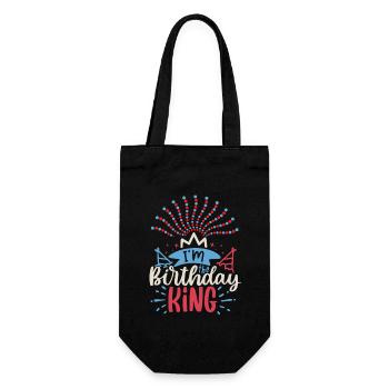 Geburtstag, buntes-Feuerwerk, Spruch Birthday-King - Geschenkbeutel für Flaschen - Schwarz - Vorne