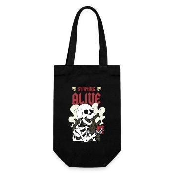 Staying alive - Lustiges Kaffee Skelet - Geschenkbeutel für Flaschen - Schwarz - Vorne