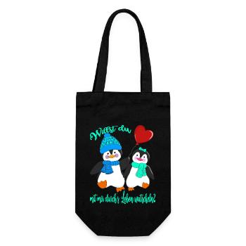Verliebte Pinguine Valentinstag Heiratsantrag - Geschenkbeutel für Flaschen - Schwarz - Vorne