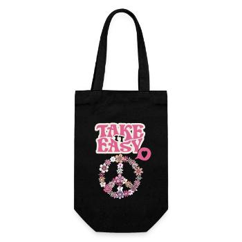 Frieden-Symbol mit Blumen Take-it-Easy Groovy-Stil - Geschenkbeutel für Flaschen - Schwarz - Vorne