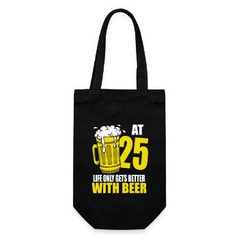 Men Beer Birthday Funny 25 Year Old Beer Lover - Gift Bag for Bottles - black - Front