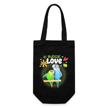 Budgie, couple in love, parakeets - Gift Bag for Bottles - black - Front