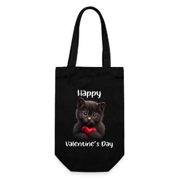 Happy Valentines Day Katze - Geschenkbeutel für Flaschen - Schwarz - Vorne