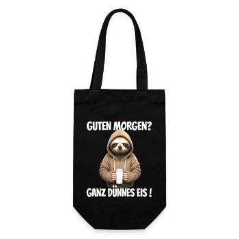 Guten Morgen? Ganz dünnes Eis! Lustiges Faultier - Geschenkbeutel für Flaschen - Schwarz - Vorne