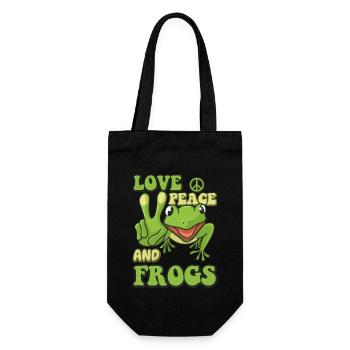 Love peace and Frogs - Geschenkbeutel für Flaschen - Schwarz - Vorne