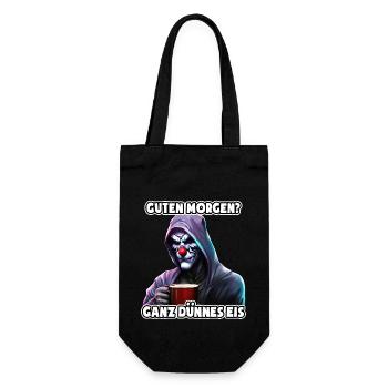 Ganz dünnes Eis - Morgenmuffel - fieser Clown - Geschenkbeutel für Flaschen - Schwarz - Vorne
