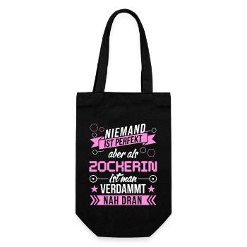 Niemand ist perfekt als Zocker aber nah dran funny - Geschenkbeutel für Flaschen - Schwarz - Vorne
