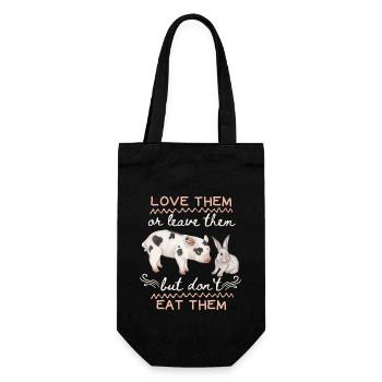 Vegetarier, Veganer, Spruch mit Schwein und Hase - Geschenkbeutel für Flaschen - Schwarz - Vorne
