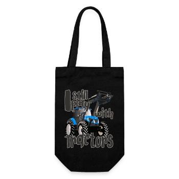 Ich spiele immer noch mit coolen blauen Traktoren - Geschenkbeutel für Flaschen - Schwarz - Vorne