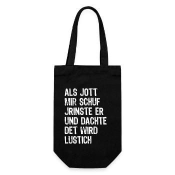 Als Gott mich schuf - Optimismus Berlin - Spruch - Geschenkbeutel für Flaschen - Schwarz - Vorne