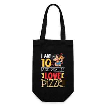 Ich bin 10 - Mädchen Pizza - Geschenkbeutel für Flaschen - Schwarz - Vorne