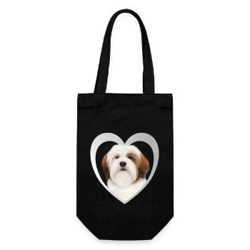 Lhasa Apso Herz - I Love Lhasa Apso - Geschenkbeutel für Flaschen - Schwarz - Vorne