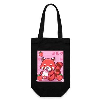 Kawaii Red Panda Erdbeer-Milch-Shake Otaku - Geschenkbeutel für Flaschen - Schwarz - Vorne