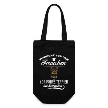 Vorsicht vor dem Frauchen - Yorkshire Terrier - Geschenkbeutel für Flaschen - Schwarz - Vorne