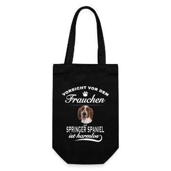 Vorsicht vor dem Frauchen - Springer Spaniel - Geschenkbeutel für Flaschen - Schwarz - Vorne