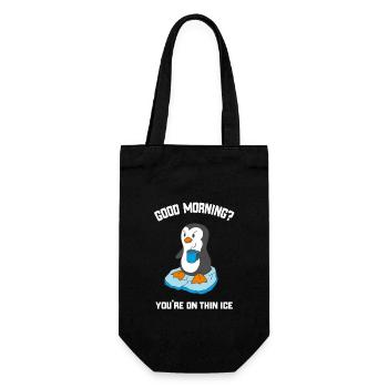Funny Good Morning Penguin with Coffee - Gift Bag for Bottles - black - Front
