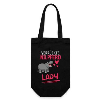 Hippo Lady Frauen Afrika Tier Geschenk Nilpferd - Geschenkbeutel für Flaschen - Schwarz - Vorne