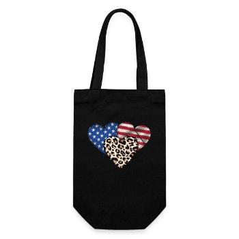 Leopard amerikanische Flagge Herzen 4. Juli - Geschenkbeutel für Flaschen - Schwarz - Vorne