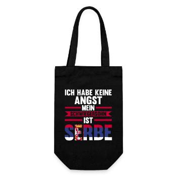 Ich habe keine Angst mein Schwiegersohn ist Serbe - Geschenkbeutel für Flaschen - Schwarz - Vorne