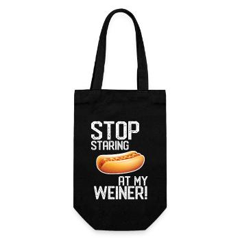 Stop Staring At My Weiner! Cool Hotdog Puppy Lover - Gift Bag for Bottles - black - Front
