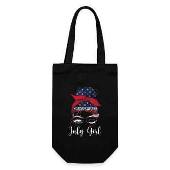 Juli Mädchen Wink Eye amerikanische Flagge 4. Juli - Geschenkbeutel für Flaschen - Schwarz - Vorne