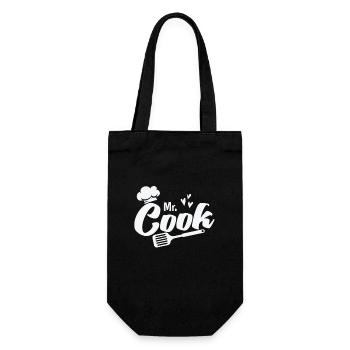 Mr. Cook mit Kochmütze und Pfannenwender Koch - Geschenkbeutel für Flaschen - Schwarz - Vorne