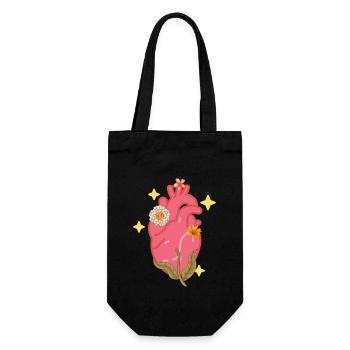 Anatomisches Herz und Blumen - Geschenkbeutel für Flaschen - Schwarz - Vorne