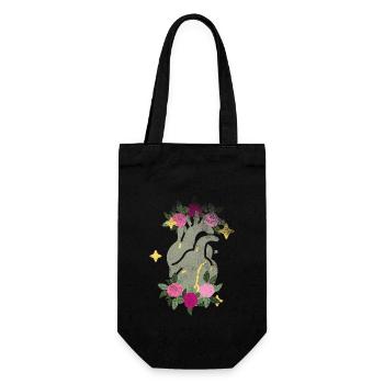 Anatomisches Herz und Blumen - Geschenkbeutel für Flaschen - Schwarz - Vorne